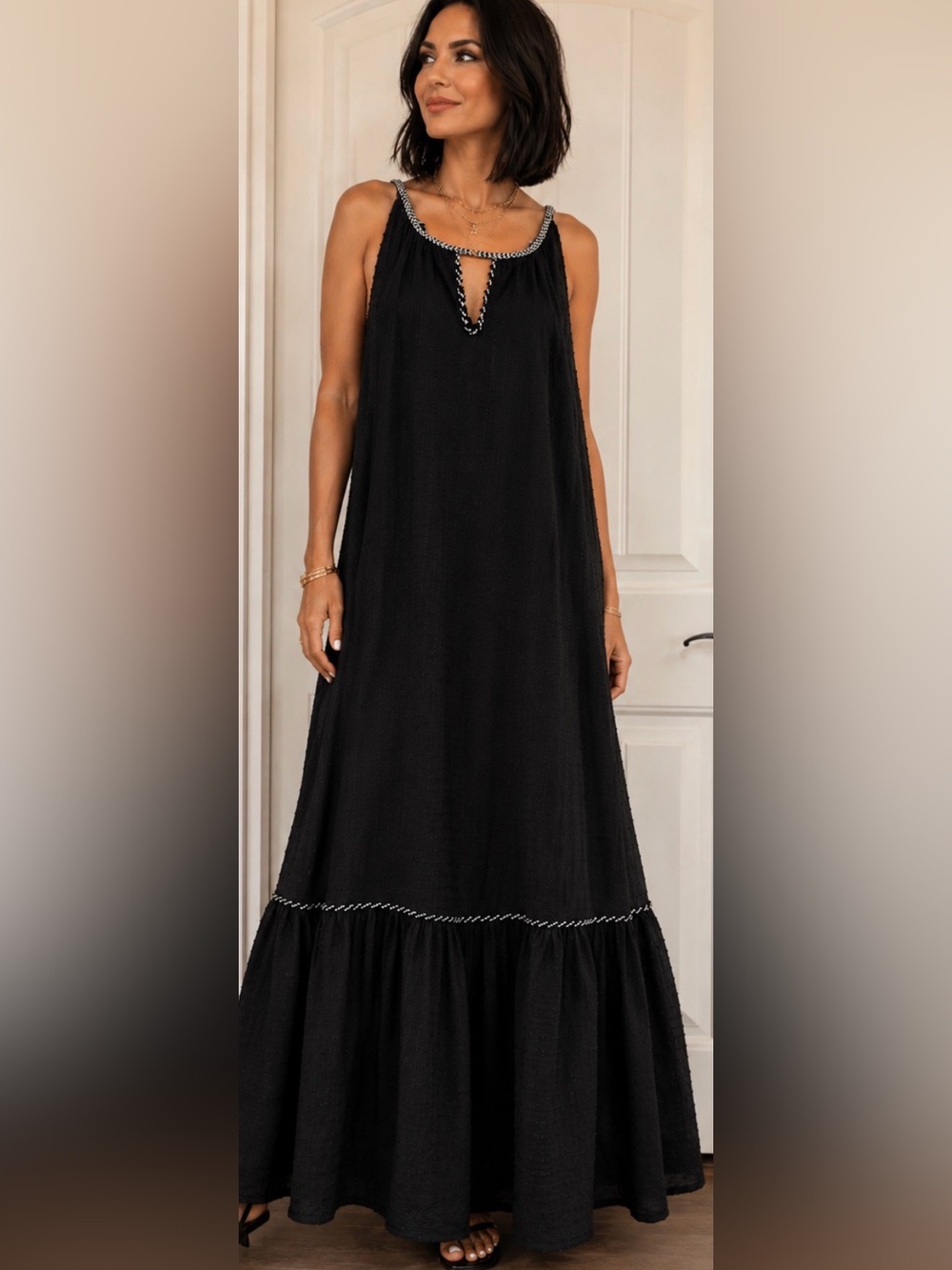 NWT world market cotton dress Women’s Black Maxi dress with Subtle Texture